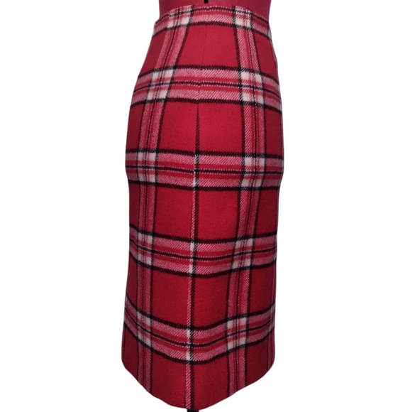 Vintage Chadiwicks Plaid Tartan Check Red Wool 80s 90s Y2K Mini Pencil Skirt 2P - Picture 6 of 10